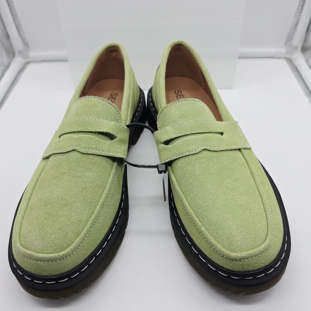 SENNYO Womens Suede Size 6 Green Penny Loafers Chunky Sole Slip On Shoes NEW